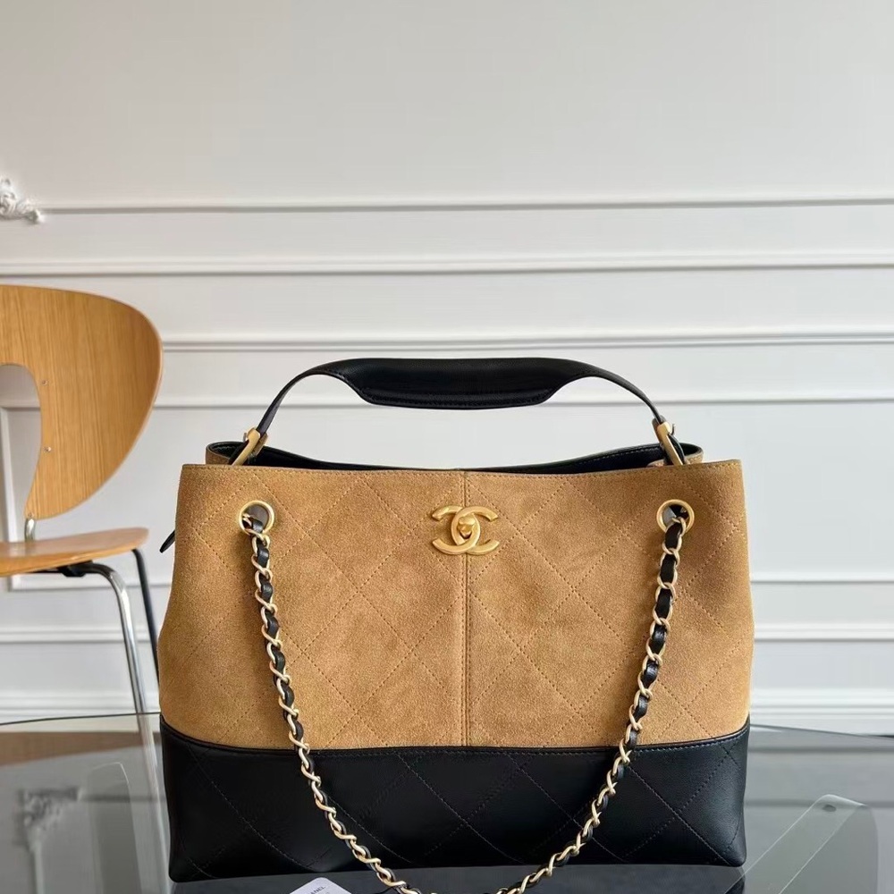 Chanel Two-Tone Camel & Black Quilted Shoulder Bag